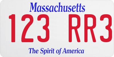MA license plate 123RR3