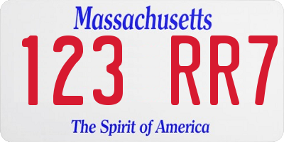 MA license plate 123RR7