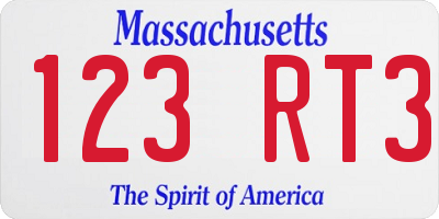 MA license plate 123RT3