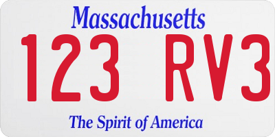 MA license plate 123RV3