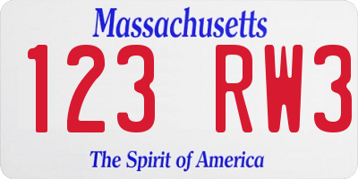 MA license plate 123RW3