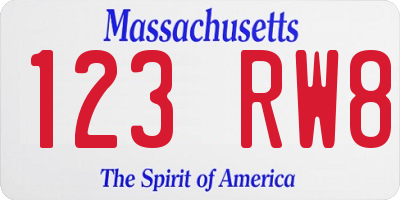 MA license plate 123RW8