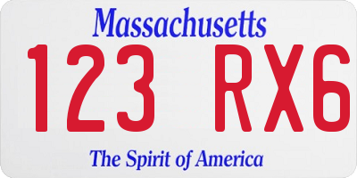 MA license plate 123RX6