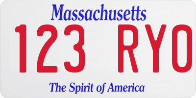MA license plate 123RY0