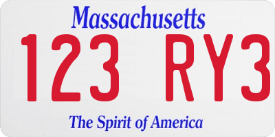 MA license plate 123RY3