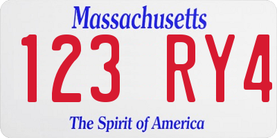 MA license plate 123RY4