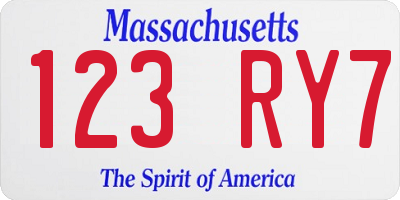 MA license plate 123RY7
