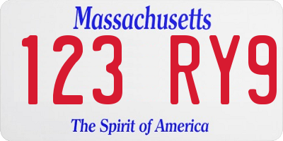 MA license plate 123RY9