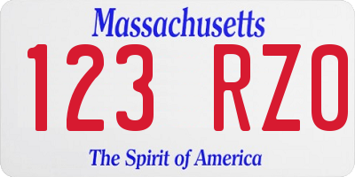 MA license plate 123RZ0