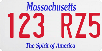 MA license plate 123RZ5