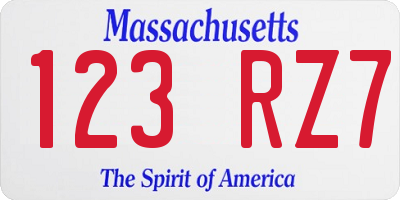 MA license plate 123RZ7