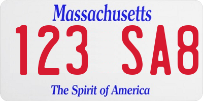 MA license plate 123SA8