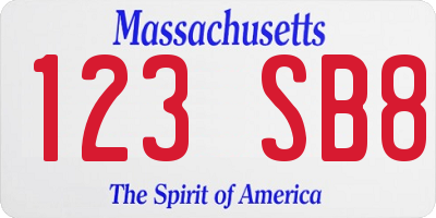 MA license plate 123SB8