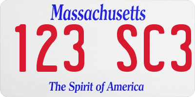 MA license plate 123SC3