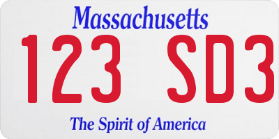 MA license plate 123SD3