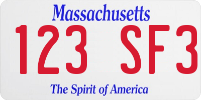 MA license plate 123SF3