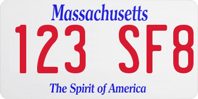 MA license plate 123SF8