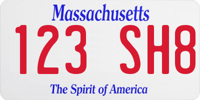 MA license plate 123SH8