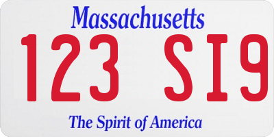 MA license plate 123SI9