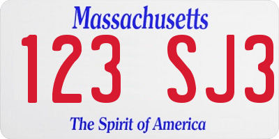 MA license plate 123SJ3