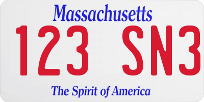 MA license plate 123SN3