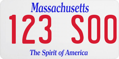 MA license plate 123SO0