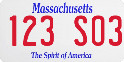 MA license plate 123SO3