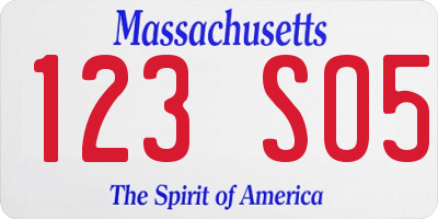 MA license plate 123SO5