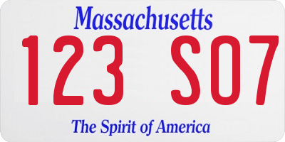 MA license plate 123SO7