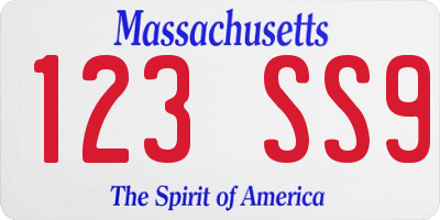 MA license plate 123SS9