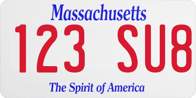 MA license plate 123SU8