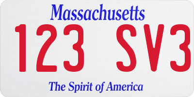 MA license plate 123SV3