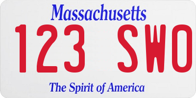 MA license plate 123SW0