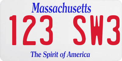 MA license plate 123SW3