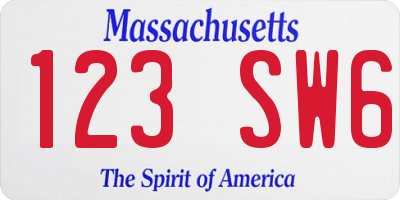 MA license plate 123SW6