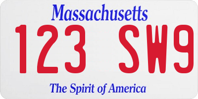 MA license plate 123SW9