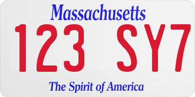 MA license plate 123SY7