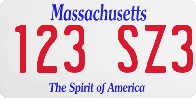 MA license plate 123SZ3
