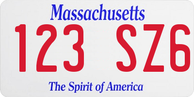 MA license plate 123SZ6