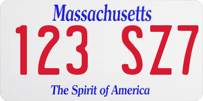 MA license plate 123SZ7