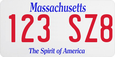 MA license plate 123SZ8