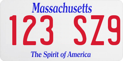 MA license plate 123SZ9