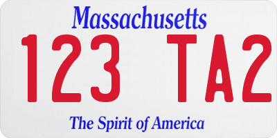 MA license plate 123TA2