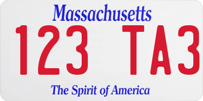 MA license plate 123TA3