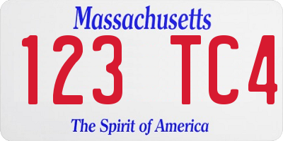 MA license plate 123TC4