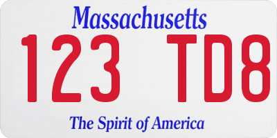 MA license plate 123TD8