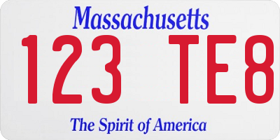 MA license plate 123TE8