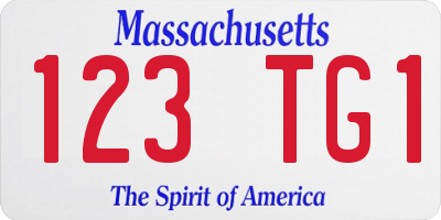 MA license plate 123TG1