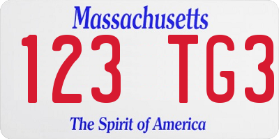 MA license plate 123TG3