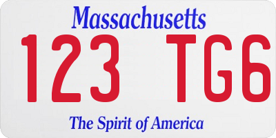 MA license plate 123TG6